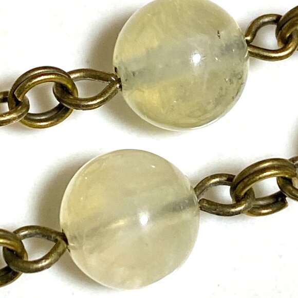 Natural Yellow Green Prehnite Necklace, Bronze Round Mushroom + Genuine Gemstone - Picture 11 of 16